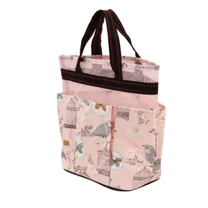 Large capacity pink mesh tote bag for travel, portable shower and makeup storage organizer.