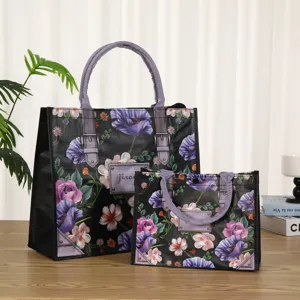 Bolso tote impermeable de tejido PP con estampado floral elegante bolso para compras