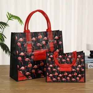 Bolsa de compras impermeable de tejido PP flamenco bolso de mano regalo reutilizable