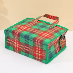 Bolsa de compras tejida a mano a cuadros coloridos bolsa tote de PP recubierta duradera