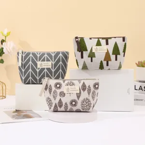 Portable Canvas Cosmetic Bag Zipper Toiletry Pouch Multifunctional Travel Makeup Storage Bag Student Pencil Case