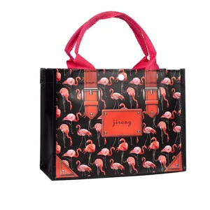 Bolso tote impermeable de tejido PP con estampado de flamencos, bolso elegante para compras y regalos.