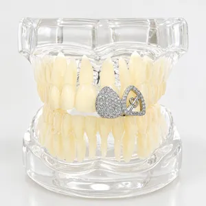 Hip Hop Grillz Copper Rhinestone Heart Hollow Teeth Jewelry Gold Silver Grillz For Men And Women Party Daily