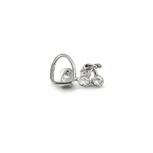 Silver cherry design grillz detail, sparkling crystal stones, unique hip hop tooth jewelry accessory.