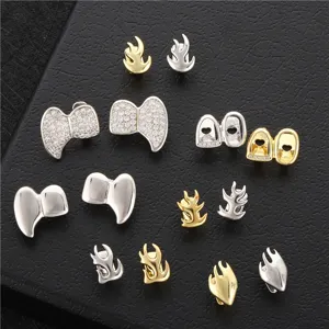 Hip hop grillz dental jewelry set featuring flower shape and rhinestone details for party.