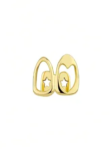 Gold plated hiphop grillz teeth cap hollow star tooth jewelry accessory detail view showcase