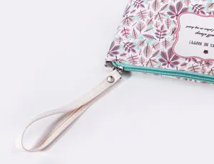 Detailed close-up of the stylish printed PU leather cosmetic bag featuring a secure zipper.
