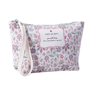 Floral print cosmetic bag with wrist strap, large capacity travel makeup pouch for women.