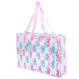 Sac cabas transparent en PVC avec motif ananas et tasses, sac de plage étanche pour voyage femmes