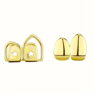 Halloween Cosplay Hip Hop Teeth Grills Gold Silver Plated Hollow Out And Smooth Top And Bottom Grillz Party Jewelry