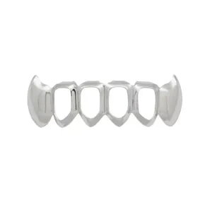 Silver hip hop grillz teeth caps hollow vampire fangs halloween party fashion jewelry