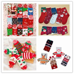 Christmas socks set mid tube cotton winter warm cute snowman santa elk holiday gift boxed pairs
