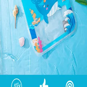 Transparent cartoon whale waterproof phone pouch detail, showing touch screen design.