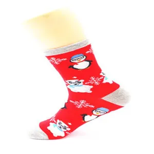 Christmas cotton mid-calf socks for women, red winter thermal socks with cute holiday patterns.