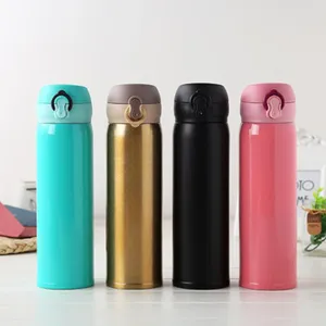 Stainless steel vacuum insulated thermos water bottle set in multi colors with flip lid.