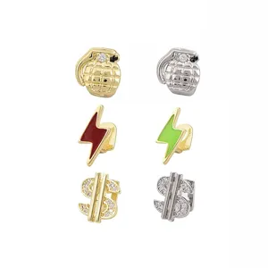 Hip Hop Grillz Single Tooth Grillz Enamel Lightning Grenade Dollar Sign Rhinestone Gold Silver Plated Hip Hop Teeth Jewelry For Men