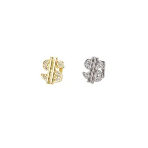 Hip hop dollar sign grillz detail shot, gold and silver iced out single tooth jewelry.