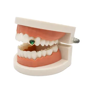 Gold-plated green heart tooth gem hip hop grillz dental jewelry sparkling tooth accessory