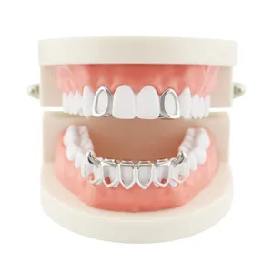 Hip hop silver grillz tooth caps hollow vampire fangs mouth jewelry for fashion party wear