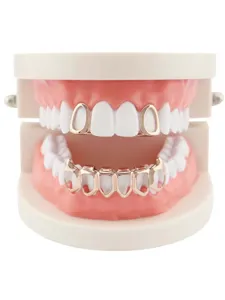 Gold grillz hip hop teeth caps 18k plated copper vampire fangs grill set for men and women