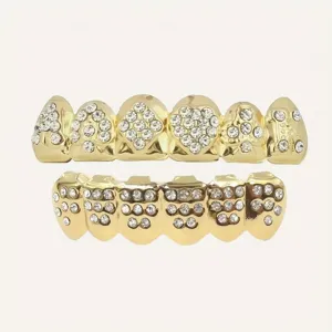Poker teeth grills with sparkling cubic zirconia, hip hop rapper jewelry for party festival