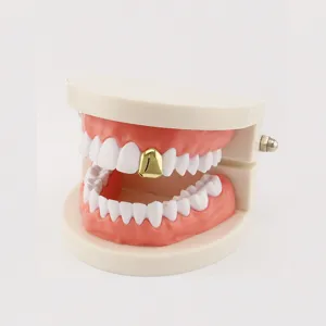 Hip Hop Single Tooth Grillz Copper Electroplated Dental Grillz Golden Silver Tooth Cap For Party Men Women Jewelry