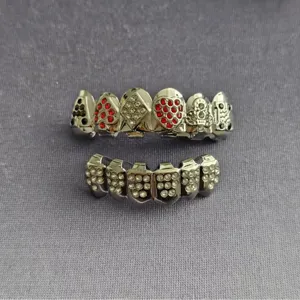 Hip hop poker grillz set with sparkling cubic zirconia, perfect for festival party jewelry.