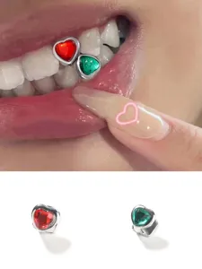 Heart tooth gems grillz hip hop fashion teeth jewelry red green rhinestone accessories