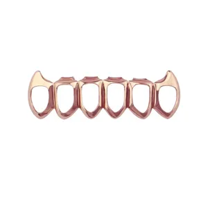 18k Rose Gold Plated Copper Hollow Vampire Fangs Hip Hop Grillz Teeth Grill Detail View