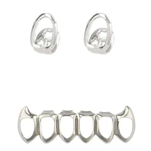 Hip hop silver grillz set, hollow vampire fangs and single teeth grillz for men and women.