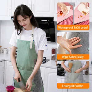 Japanese Style Waterproof Oilproof Apron Oxford Cloth With Coral Fleece Wiping Hand Towels Large Pocket Kitchen Cooking Apron