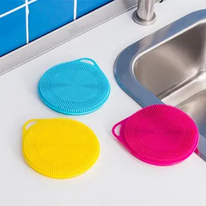 Multifunctional Silicone Dishwashing Brush Non Stick Oil Pot Cleaning Brush Round Hangable Kitchen Cleaning Tool