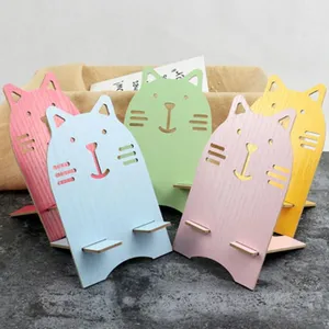 Cute wooden cat mobile phone stand desktop lazy phone holder cute animal cartoon bracket