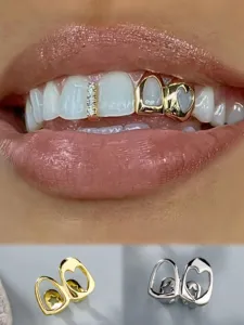 Hollow heart hip hop grillz gold silver tooth caps for daily street fashion cool wear