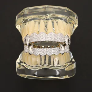 Halloween Vampire Fangs Grillz Hip Hop Copper Zirconia Teeth Grillz Set Unisex Party Teeth Jewelry Accessories