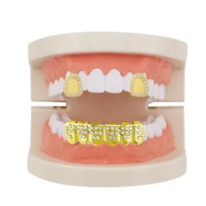 Hip Hop Grillz Single Tooth Bottom Teeth Grillz Set Copper Rhinestone Mouth Teeth Jewelry For Party Men Women