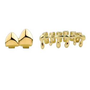 Hip hop gold grillz set vampire fangs drip tooth caps for men and women street fashion jewelry