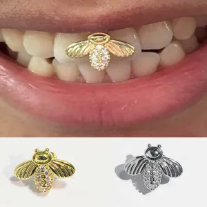Hip Hop Bee Grillz Tooth Cap Copper Zirconia Single Tooth Jewelry For Trendy Hip Hop Party Stage Performance