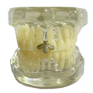 Gold Bee Grillz Iced Out Zircon Single Tooth Cap Hip Hop Dental Jewelry For Stage Prop