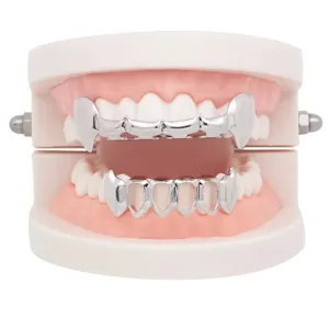 Hip Hop Silver Grillz Vampire Fangs Teeth Caps Set Hollow Out Shinny Decorative Party