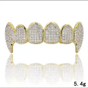 Hip-hop gold plated iced out grillz bling cubic zirconia teeth grill for fashion men