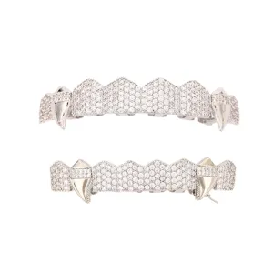 Hip hop vampire teeth grills top and bottom set iced out cubic zirconia fashion jewelry.