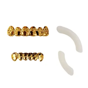 Hip hop gold grillz teeth top and bottom set with silicone molding bars for party fashion style