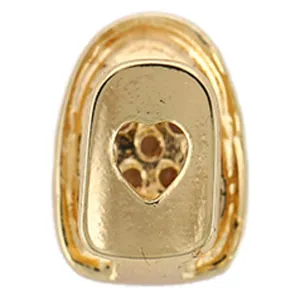 Gold hip hop single tooth grillz with heart cutout, stylish fashion dental accessory for party.