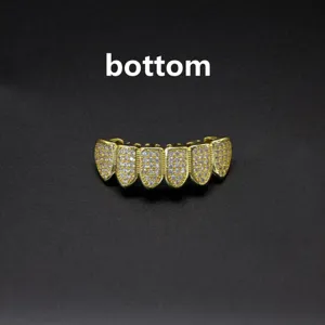Gold hip hop grillz lower teeth iced out micro pave cubic zirconia grillz jewelry for men