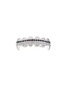 Hip hop grillz teeth with double row black white rhinestones vampire fangs fashion detail shot