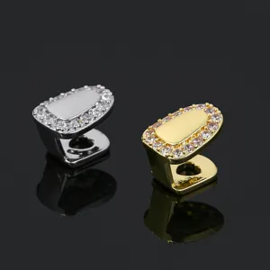 Single tooth grillz hip hop shiny zircon jewelry detail view for trendy fashion styles.