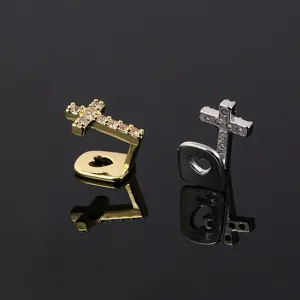 Cross teeth grills hip hop copper micro-paved cubic zirconia single tooth grills for men women
