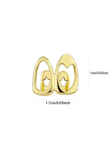 Gold hip hop grillz dental caps with star cutout design, fashion tooth jewelry accessory.