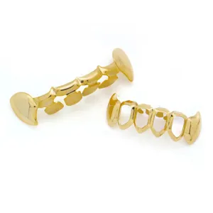 Gold hip hop grillz vampire sharp teeth hollow tooth caps set for fashion party wear